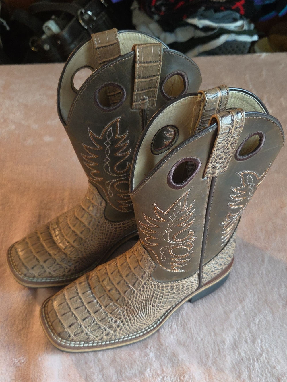 Kids Square-Toe Western Boots in Brown